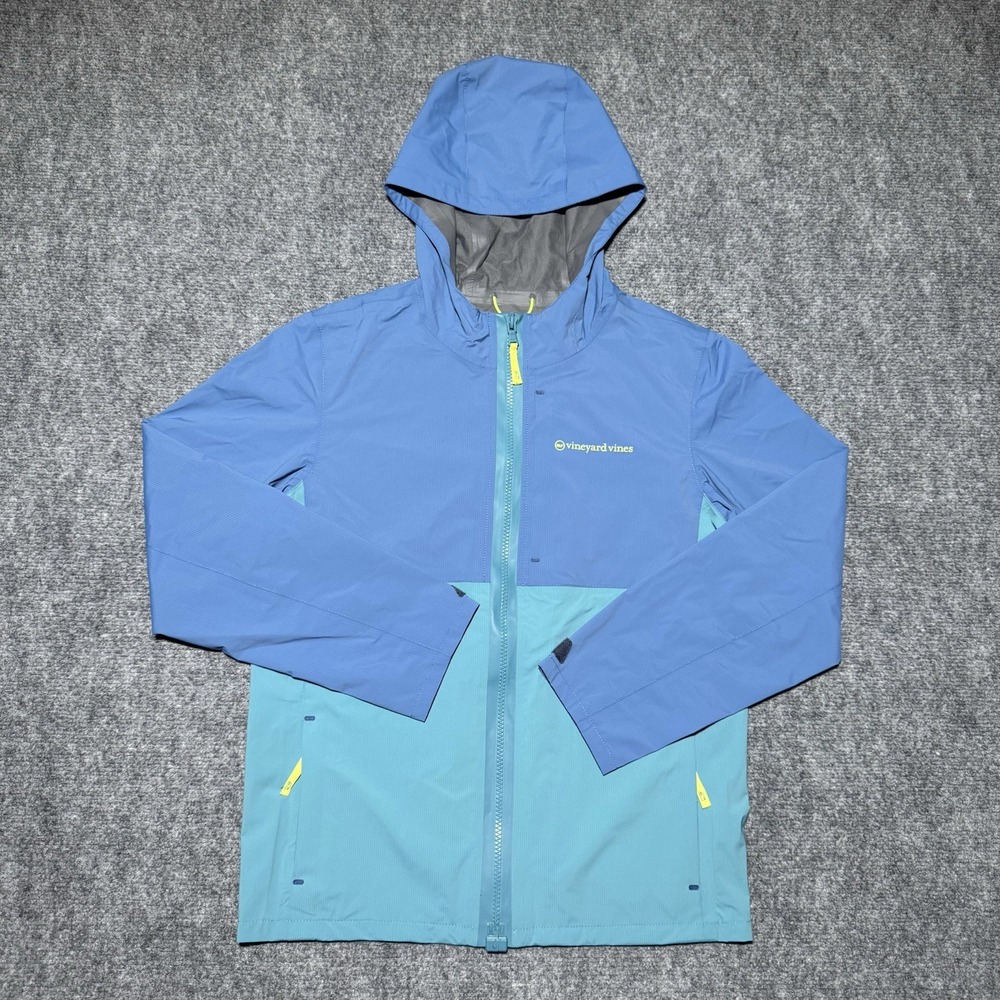 Vineyard Vines Kids Performance Blue Colorblock Hooded Rain Jacket Size Medium